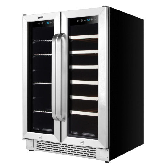Whynter - 24 - inch Built-In French Door Dual Zone 20 Bottle Wine 60 Can Beverage Cooler | BWB-2060FDS Whynter - 24 - inch Built-In French Door Dual Zone 20 Bottle Wine 60 Can Beverage Cooler | BWB-2060FDS