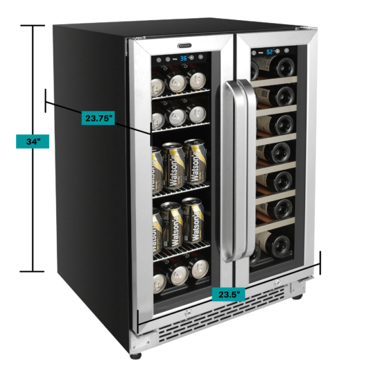 Whynter - 24 - inch Built-In French Door Dual Zone 20 Bottle Wine 60 Can Beverage Cooler | BWB-2060FDS Whynter - 24 - inch Built-In French Door Dual Zone 20 Bottle Wine 60 Can Beverage Cooler | BWB-2060FDS