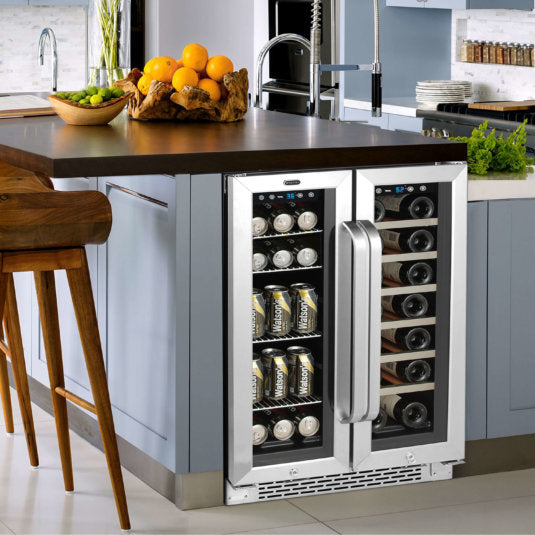 Whynter - 24 - inch Built-In French Door Dual Zone 20 Bottle Wine 60 Can Beverage Cooler | BWB-2060FDS Whynter - 24 - inch Built-In French Door Dual Zone 20 Bottle Wine 60 Can Beverage Cooler | BWB-2060FDS