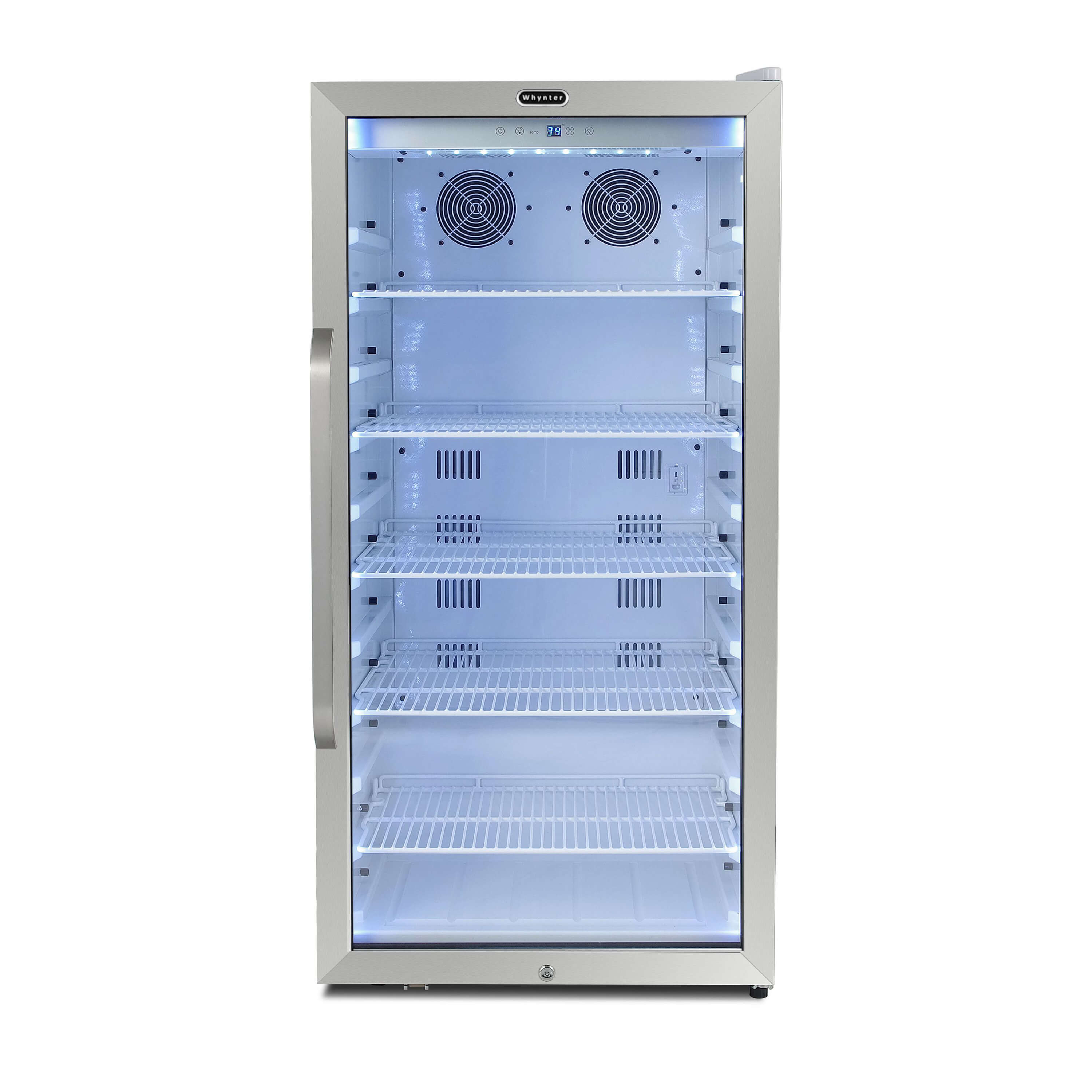 Whynter - Freestanding 8.1 cu. ft. Stainless Steel Commercial Beverage Merchandiser Refrigerator with Superlit Door and Lock – White | CBM-815WS Whynter - Freestanding 8.1 cu. ft. Stainless Steel Commercial Beverage Merchandiser Refrigerator with Superlit Door and Lock – White | CBM-815WS
