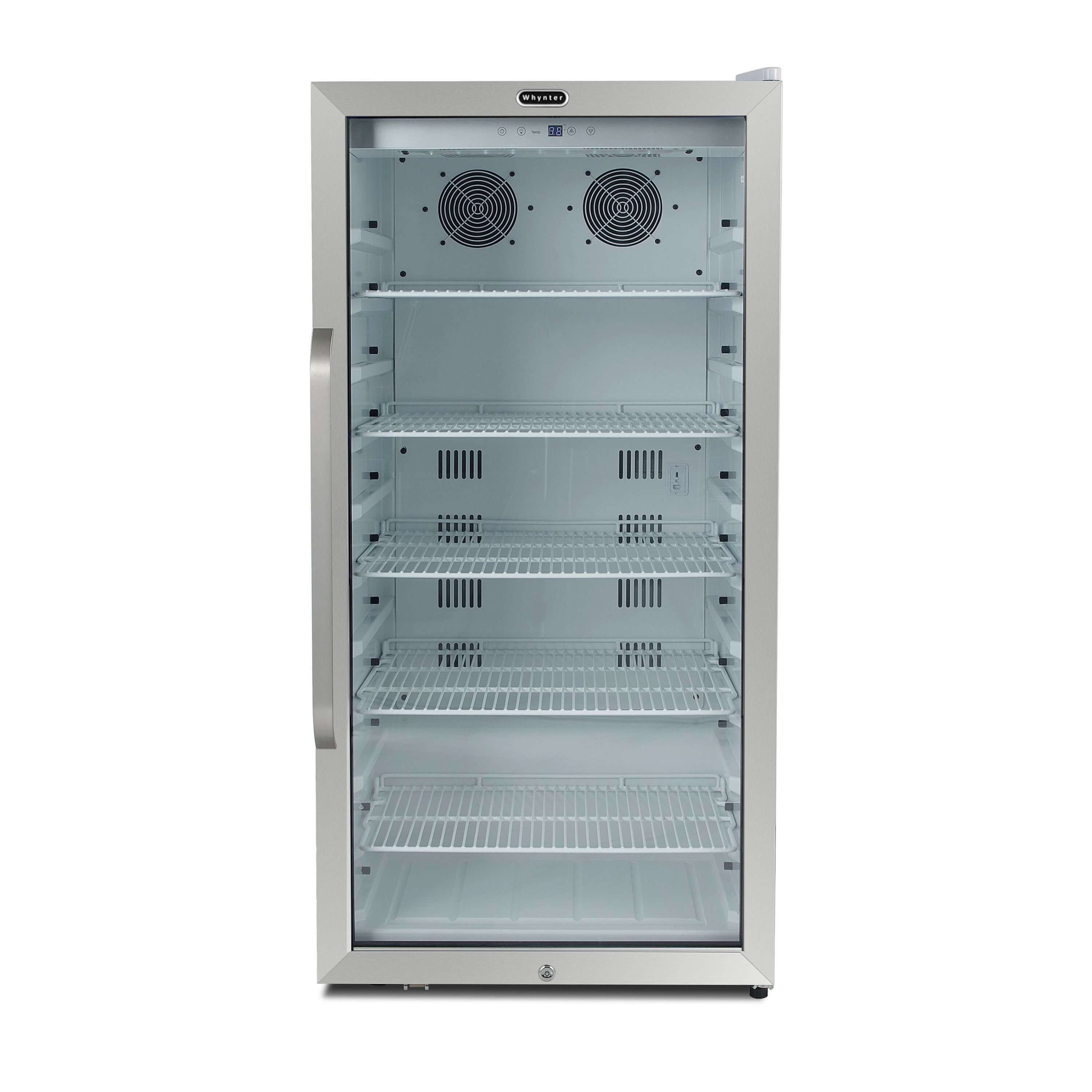 Whynter - Freestanding 8.1 cu. ft. Stainless Steel Commercial Beverage Merchandiser Refrigerator with Superlit Door and Lock – White | CBM-815WS Whynter - Freestanding 8.1 cu. ft. Stainless Steel Commercial Beverage Merchandiser Refrigerator with Superlit Door and Lock – White | CBM-815WS