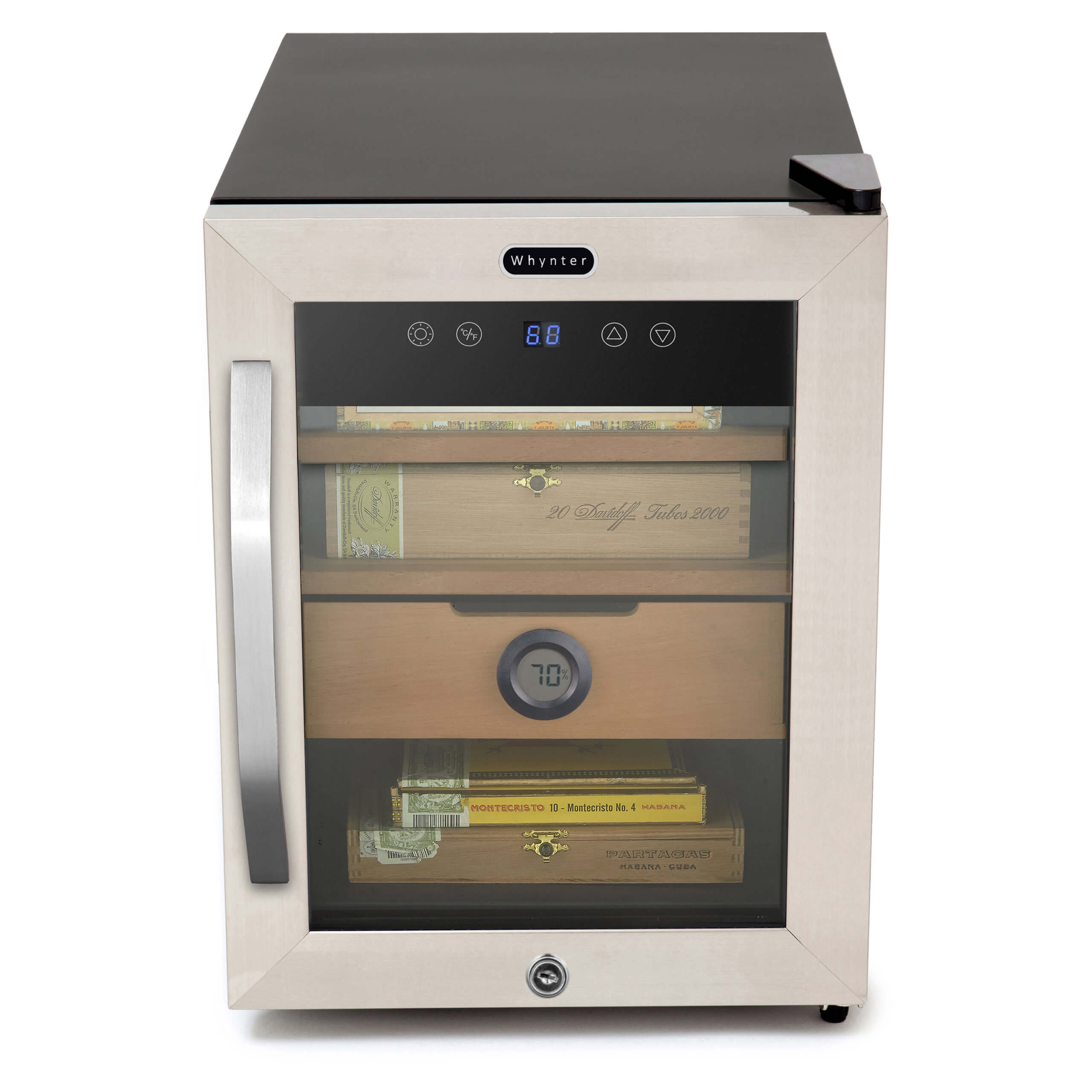 Whynter - 1.2 cu. ft. Stainless Steel Digital Control and Display Cigar Humidor with Spanish Cedar Shelves | CHC-123DS Whynter - 1.2 cu. ft. Stainless Steel Digital Control and Display Cigar Humidor with Spanish Cedar Shelves | CHC-123DS