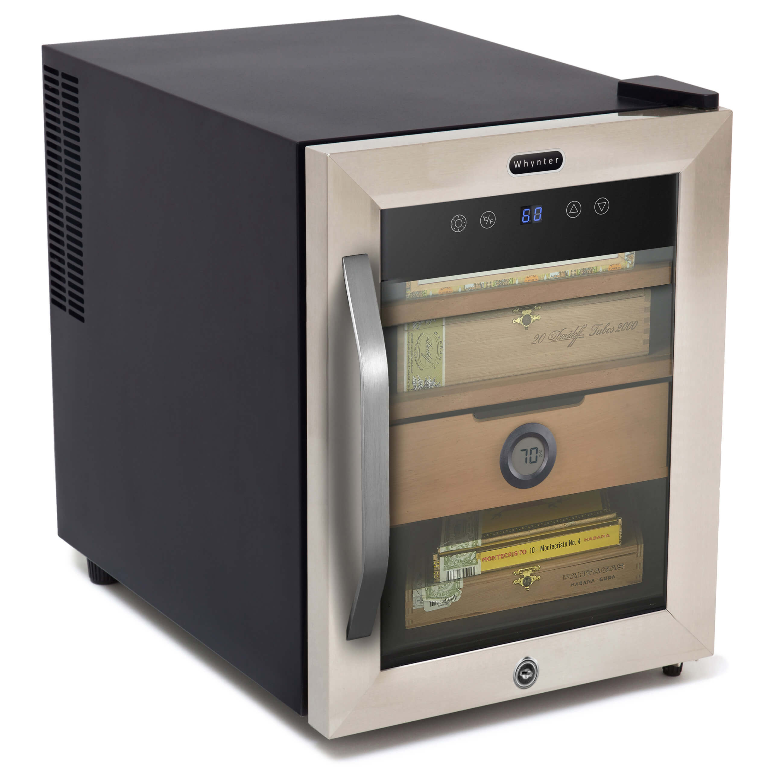 Whynter - 1.2 cu. ft. Stainless Steel Digital Control and Display Cigar Humidor with Spanish Cedar Shelves | CHC-123DS Whynter - 1.2 cu. ft. Stainless Steel Digital Control and Display Cigar Humidor with Spanish Cedar Shelves | CHC-123DS
