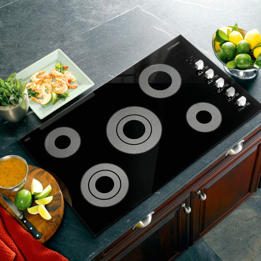 Cosmo - 36 in. Electric Ceramic Glass Cooktop with 5 Burners, Dual Zone Elements, Hot Surface Indicator Light and Control Knobs | COS-365ECC