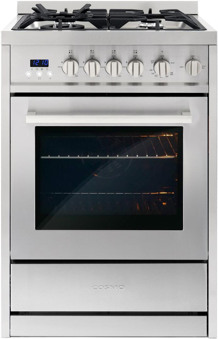 Cosmo - 24 in. 2.73 cu. ft. Single Oven Gas Range with 4 Burner Cooktop and Heavy Duty Cast Iron Grates in Stainless Steel | COS-244AGC Cosmo - 24 in. 2.73 cu. ft. Single Oven Gas Range with 4 Burner Cooktop and Heavy Duty Cast Iron Grates in Stainless Steel | COS-244AGC