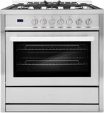 Cosmo - 36 in. 3.8 cu. ft. Single Oven Gas Range with 5 Burner Cooktop and Heavy Duty Cast Iron Grates in Stainless Steel | COS-965AGC Cosmo - 36 in. 3.8 cu. ft. Single Oven Gas Range with 5 Burner Cooktop and Heavy Duty Cast Iron Grates in Stainless Steel | COS-965AGC