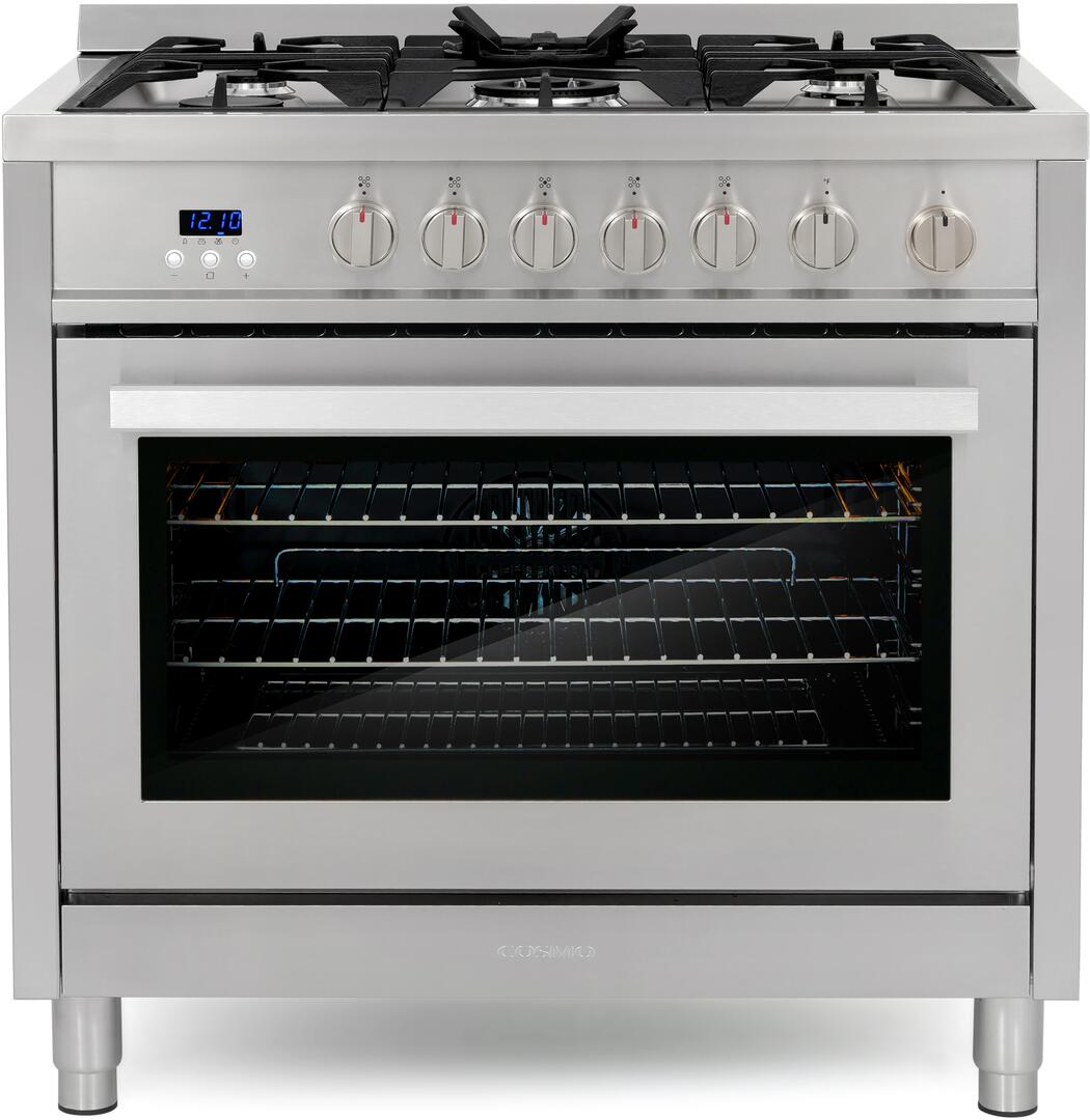 Cosmo - 36 in. 3.8 cu. ft. Single Oven Gas Range with 5 Burner Cooktop and Heavy Duty Cast Iron Grates in Stainless Steel | COS-965AGFC Cosmo - 36 in. 3.8 cu. ft. Single Oven Gas Range with 5 Burner Cooktop and Heavy Duty Cast Iron Grates in Stainless Steel | COS-965AGFC