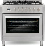 Cosmo - 36 in. 3.8 cu. ft. Single Oven Gas Range with 5 Burner Cooktop and Heavy Duty Cast Iron Grates in Stainless Steel | COS-965AGFC Cosmo - 36 in. 3.8 cu. ft. Single Oven Gas Range with 5 Burner Cooktop and Heavy Duty Cast Iron Grates in Stainless Steel | COS-965AGFC