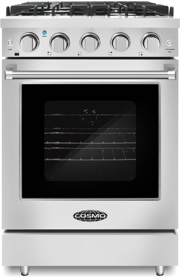 Cosmo - 24 in. Slide-In Freestanding Gas Range with 4 Sealed Burners, Cast Iron Grates, 3.73 cu. ft. Capacity Convection Oven in Stainless Steel | COS-EPGR244 Cosmo - 24 in. Slide-In Freestanding Gas Range with 4 Sealed Burners, Cast Iron Grates, 3.73 cu. ft. Capacity Convection Oven in Stainless Steel | COS-EPGR244