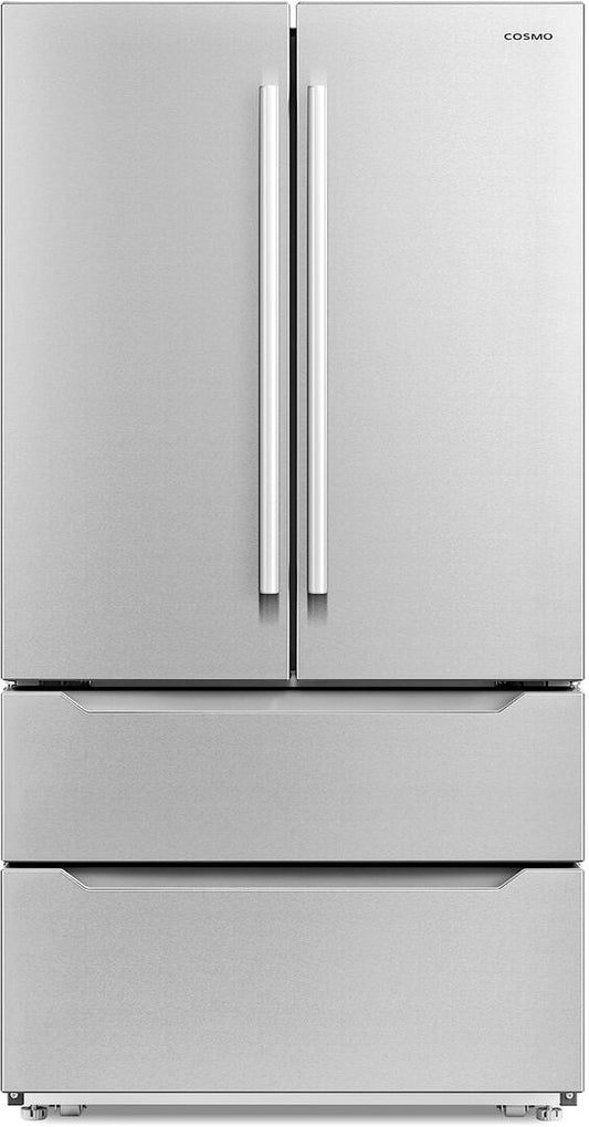 Cosmo - 22.5 cu. ft. 4-Door French Door Refrigerator with Pull Handle in Stainless Steel, Counter Depth | COS-FDR225RHSS-G