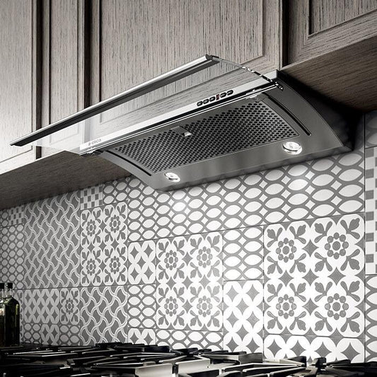 Elica - GLIDE - Iconic - 30" W x 11 1/2" - 19 3/4" D x 2 3/4" H, 450 CFM, Stainless + Clear Glass - UNDERCABINET HOODS | EGL430S1
