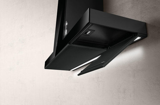 Elica - HAIKU - Iconic - 35 3/8" W x 12.5" - 15" D x 3 1/8" H, Ultra Transparent Black Glass - Wall Mount Hoods | EHK636BL