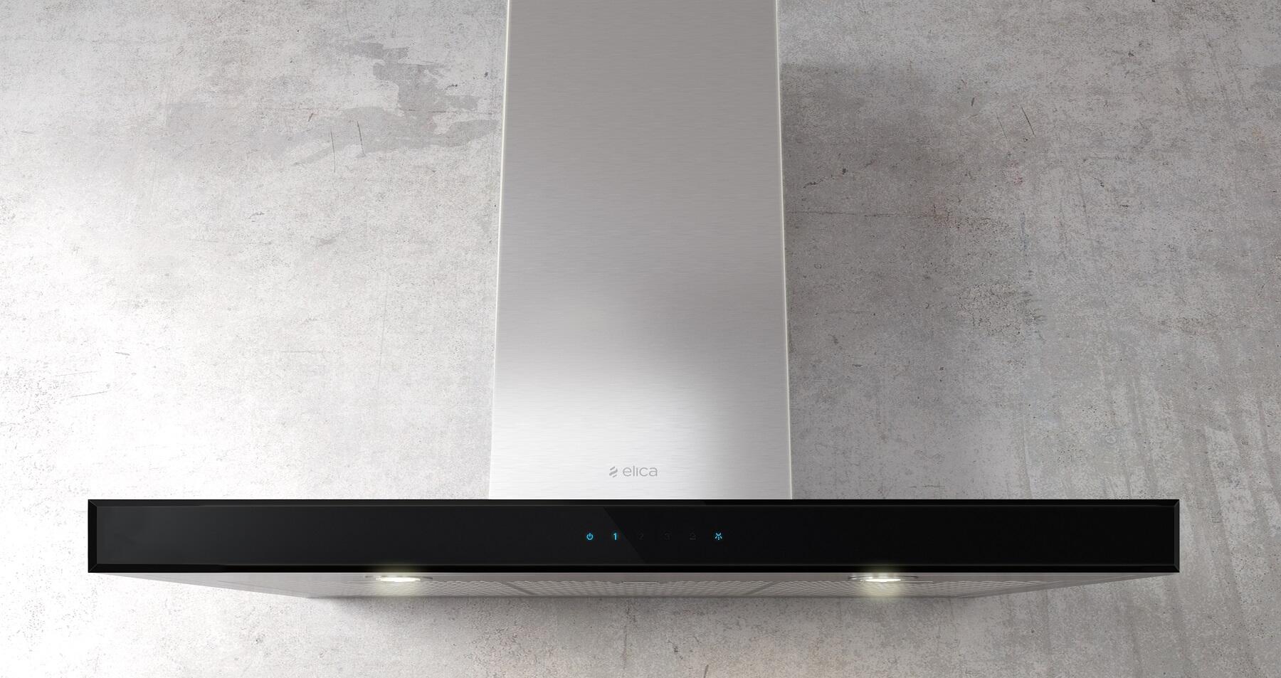 Elica - MEZZANO - Techne - 30" W x 19 11/16" D x 2 3/8" H, Stainless & Black Glass - Wall Mount Hoods | EMZ630S3 Elica - MEZZANO - Techne - 30" W x 19 11/16" D x 2 3/8" H, Stainless & Black Glass - Wall Mount Hoods | EMZ630S3