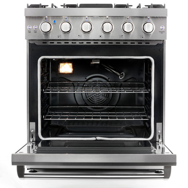 Cosmo - EPGR304 30 in. Slide-In Freestanding Gas Range with 5 Sealed Burners, Cast Iron Grates, 4.5 cu. ft. Capacity Convection Oven in Stainless Steel | COS-EPGR304 Cosmo - EPGR304 30 in. Slide-In Freestanding Gas Range with 5 Sealed Burners, Cast Iron Grates, 4.5 cu. ft. Capacity Convection Oven in Stainless Steel | COS-EPGR304