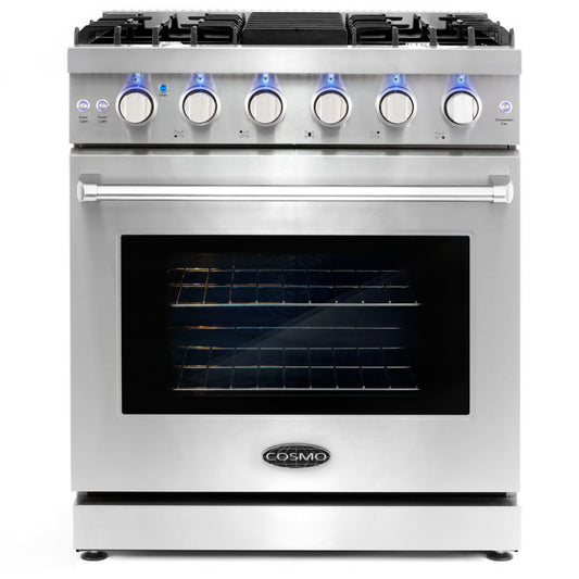 Cosmo - EPGR304 30 in. Slide-In Freestanding Gas Range with 5 Sealed Burners, Cast Iron Grates, 4.5 cu. ft. Capacity Convection Oven in Stainless Steel | COS-EPGR304