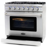 Cosmo - 36 in. 6.0 cu. ft. Commercial Gas Range with Convection Oven in Stainless Steel with Storage Drawer | COS-EPGR366 Cosmo - 36 in. 6.0 cu. ft. Commercial Gas Range with Convection Oven in Stainless Steel with Storage Drawer | COS-EPGR366