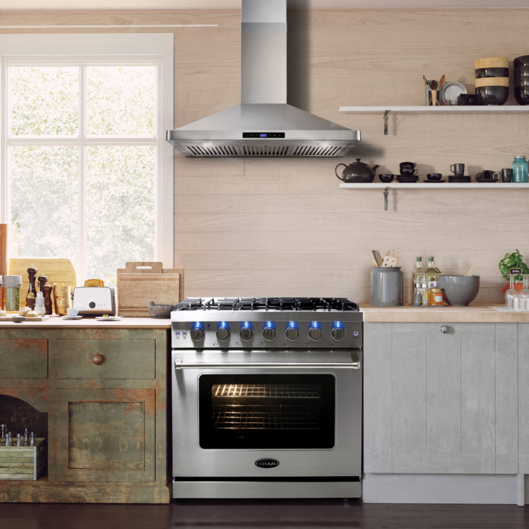 Cosmo - 36 in. 6.0 cu. ft. Commercial Gas Range with Convection Oven in Stainless Steel with Storage Drawer | COS-EPGR366 Cosmo - 36 in. 6.0 cu. ft. Commercial Gas Range with Convection Oven in Stainless Steel with Storage Drawer | COS-EPGR366