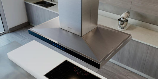 Elica - SALICE - Techne - 36" W x 27" D x 5" H, 600 CFM, Stainless & Black Glass - Island Hoods | ESL636S3