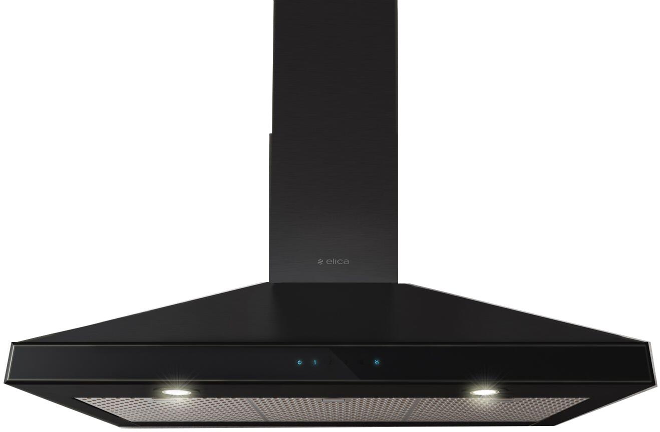 Elica - VARNA BLACK - Techne - 36" W x 19 11/16" D x 10 1/4" H, Black Stainless & Black Glass - Wall Mount Hoods | EVR636BL Elica - VARNA BLACK - Techne - 36" W x 19 11/16" D x 10 1/4" H, Black Stainless & Black Glass - Wall Mount Hoods | EVR636BL