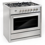 Cosmo - Commercial-Style 36 in. 3.8 cu. ft. Single Oven Dual Fuel Range with 8 Function Convection Oven in Stainless Steel | COS-F965NF Cosmo - Commercial-Style 36 in. 3.8 cu. ft. Single Oven Dual Fuel Range with 8 Function Convection Oven in Stainless Steel | COS-F965NF