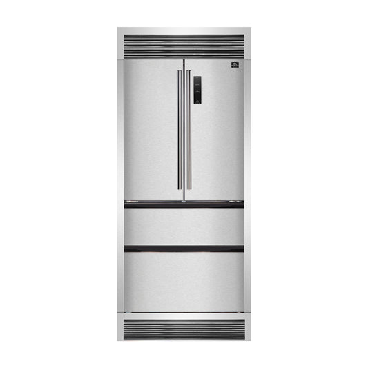 FORNO - Bovino 37" with grill Counter Depth 19 Cu.Ft. French Door No Frost Refrigerator Stainless Steel with decorative grill | FFFFD1907-37SG