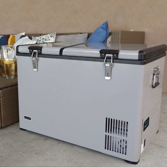 Whynter - 90 Quart Dual Zone Portable Fridge/ Freezer with 12v Option and Wheels | FM-901DZ Whynter - 90 Quart Dual Zone Portable Fridge/ Freezer with 12v Option and Wheels | FM-901DZ