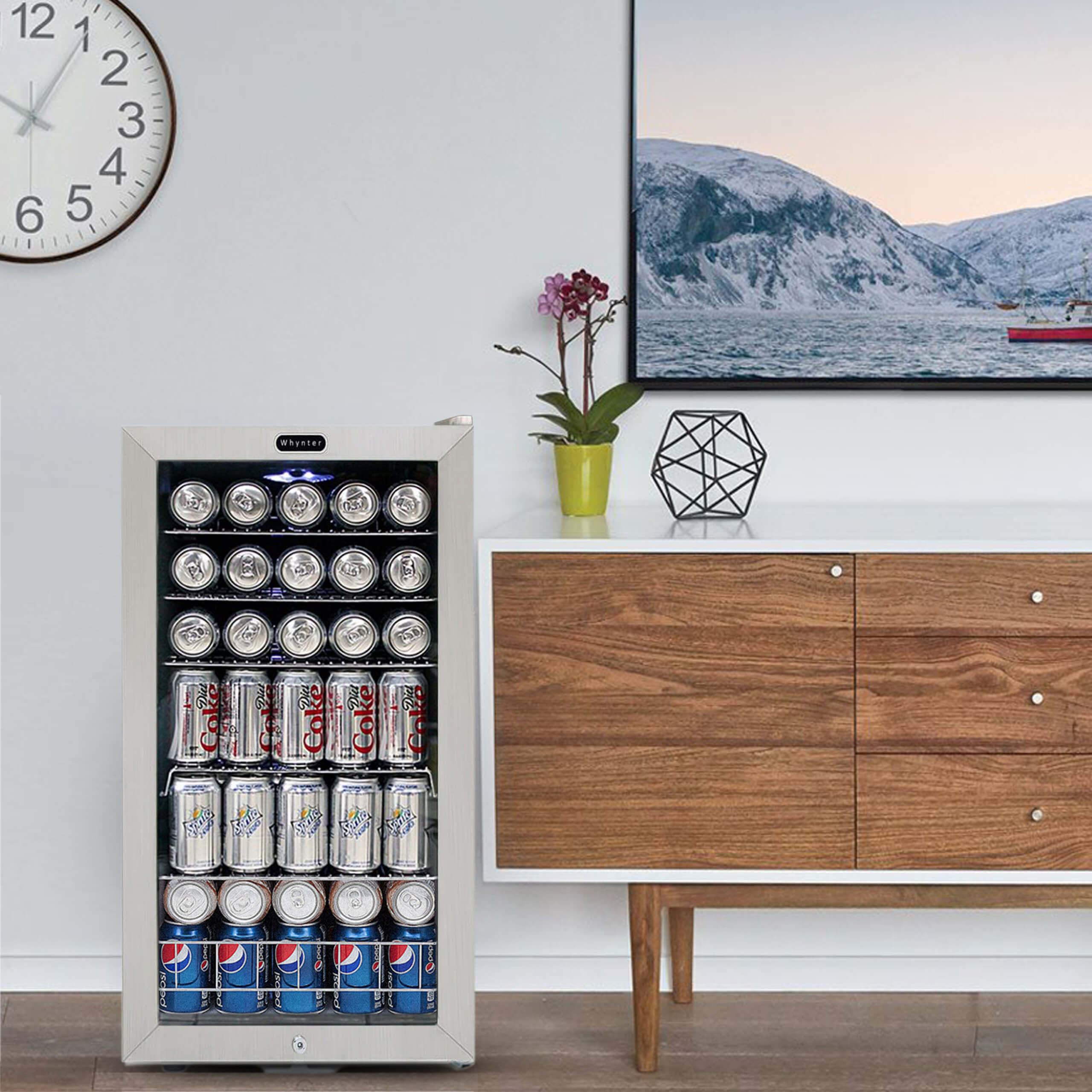 Whynter - Beverage Refrigerator With Lock - Stainless Steel 120 Can Capacity | BR-128WS Whynter - Beverage Refrigerator With Lock - Stainless Steel 120 Can Capacity | BR-128WS