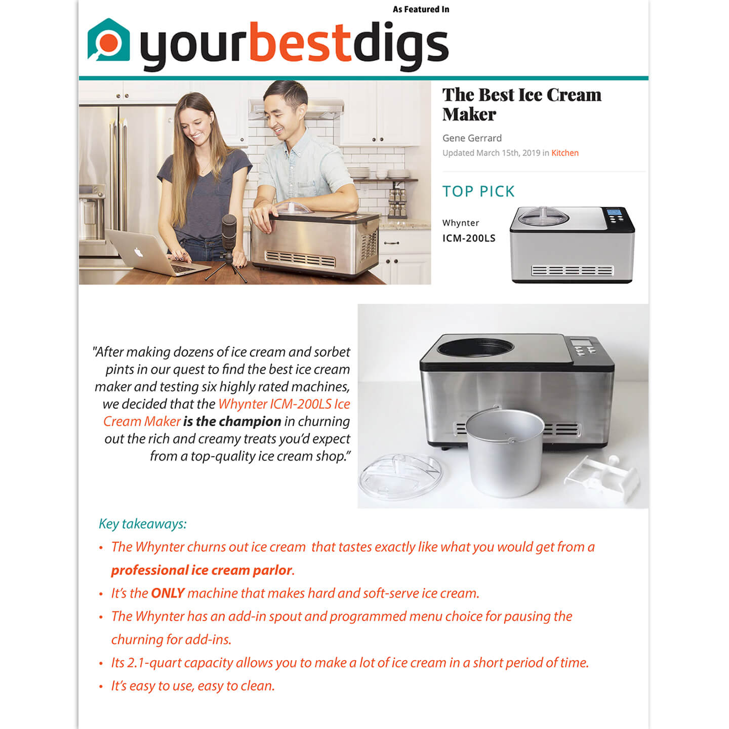 Whynter - Ice Cream Maker - Stainless Steel | ICM-200LS Whynter - Ice Cream Maker - Stainless Steel | ICM-200LS