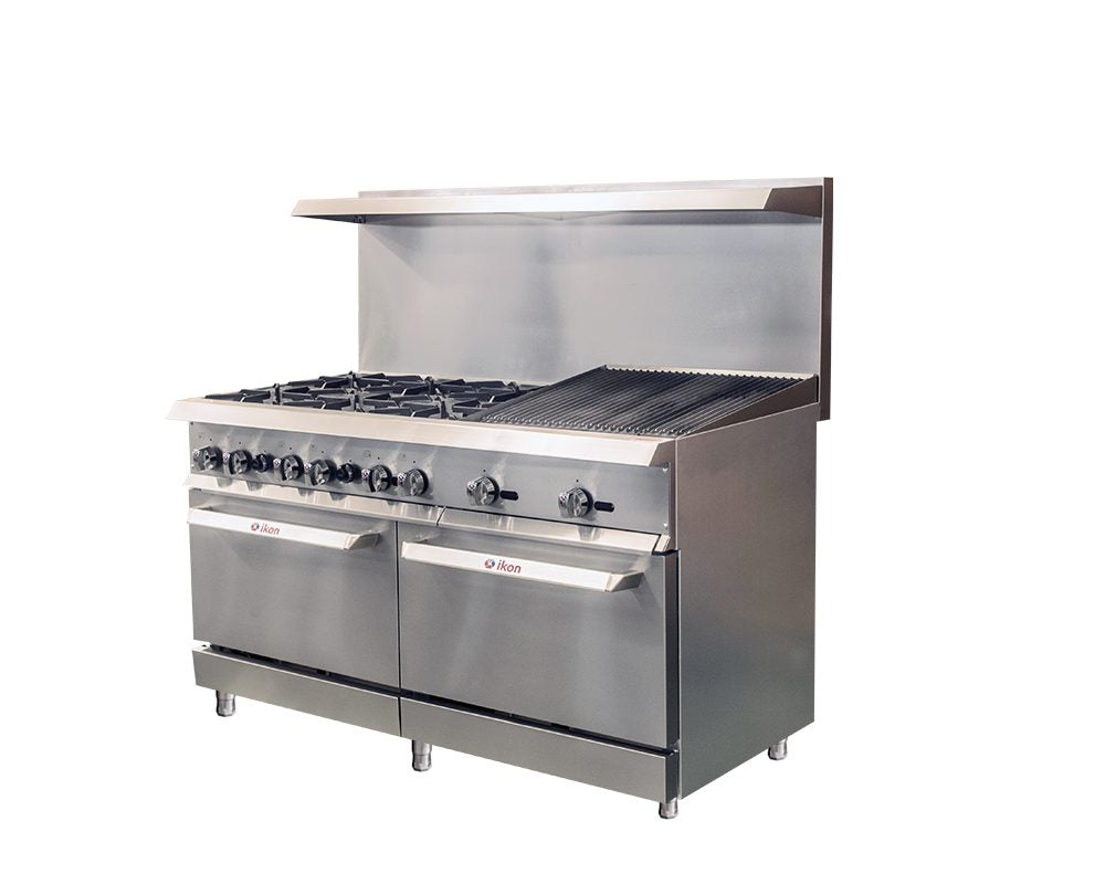 IKON COOKING - Commercial - 60" Liquid Propane Gas Range with 6 Burners, 24" Radiant Broiler and 2 Ovens - IR-6B-24RB-60 IKON COOKING - Commercial - 60" Liquid Propane Gas Range with 6 Burners, 24" Radiant Broiler and 2 Ovens - IR-6B-24RB-60