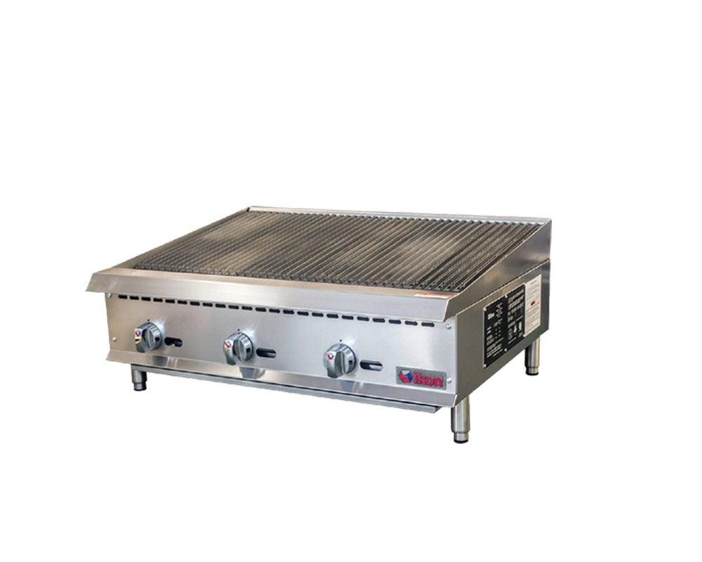 IKON COOKING - Commercial - 36" Stainless Steel Natural Gas Countertop Charbroiler with 6 Radiant Burners - IRB-36 IKON COOKING - Commercial - 36" Stainless Steel Natural Gas Countertop Charbroiler with 6 Radiant Burners - IRB-36