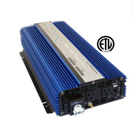Aims Power - 3000 Watt Pure Sine Inverter w/ USB & Remote Port UL Listed to 458 Standards - 12 VDC 120 VAC 60Hz - PWRI300012120SUL