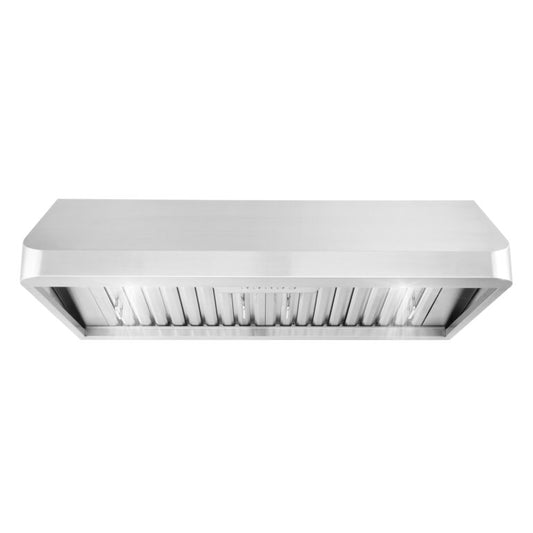 Cosmo - QB90 36 in. Under Cabinet Range Hood with Push Button Controls, Permanent Filters, LED Lights, Convertible from Ducted to Ductless (Kit Not Included) in Stainless Steel | COS-QB90
