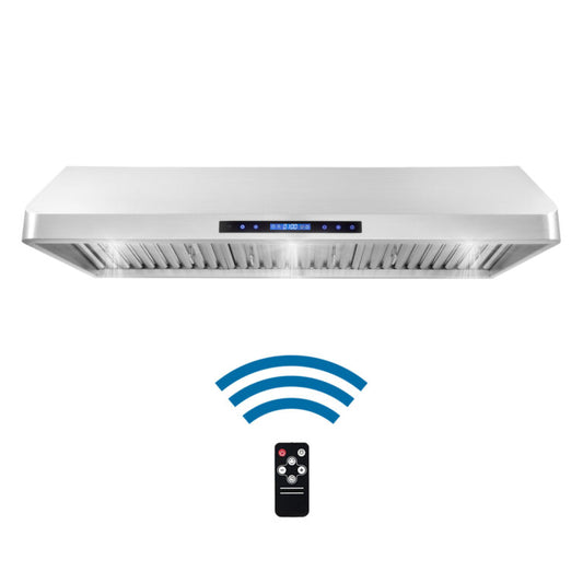 Cosmo - 48 in. Ducted Under Cabinet Range Hood with Soft-Touch Controls, Permanent Filters, 4-Speed Fan, LED Lights in Stainless Steel | COS-QS48