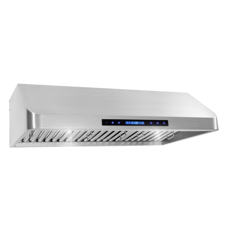 Cosmo - 36 in. Ducted Under Cabinet Range Hood in Stainless Steel with Touch Display, LED Lighting and Permanent Filters | COS-QS90 Cosmo - 36 in. Ducted Under Cabinet Range Hood in Stainless Steel with Touch Display, LED Lighting and Permanent Filters | COS-QS90