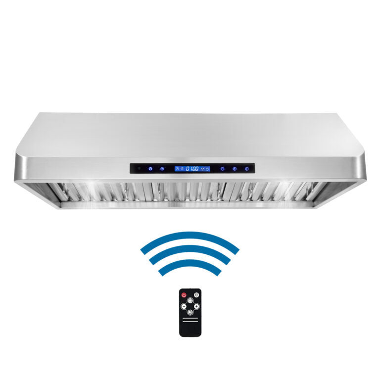 Cosmo - 36 in. Ducted Under Cabinet Range Hood in Stainless Steel with Touch Display, LED Lighting and Permanent Filters | COS-QS90 Cosmo - 36 in. Ducted Under Cabinet Range Hood in Stainless Steel with Touch Display, LED Lighting and Permanent Filters | COS-QS90