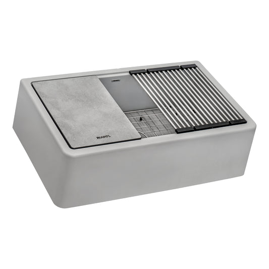 Ruvati 33-inch Matte Gray Granite Farmhouse Workstation Apron-front Composite Kitchen Sink – RVG1533GR