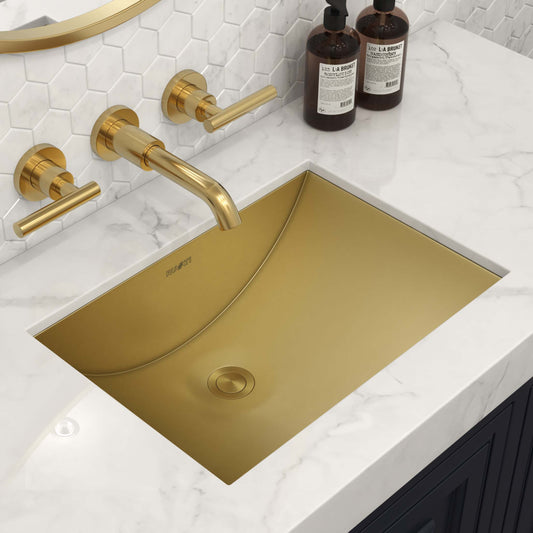 Ruvati 16 x 11 inch Brushed Gold Polished Brass Rectangular Bathroom Sink Undermount – RVH6107GG