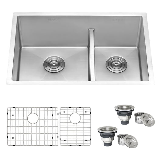 28-inch Low-Divide Undermount Tight Radius 60/40 Double Bowl 16 Gauge Stainless Steel Kitchen Sink