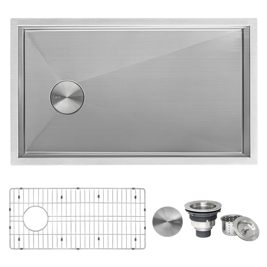32-inch Offset Drain Sloped Bottom Undermount Kitchen Sink Single Bowl Stainless Steel