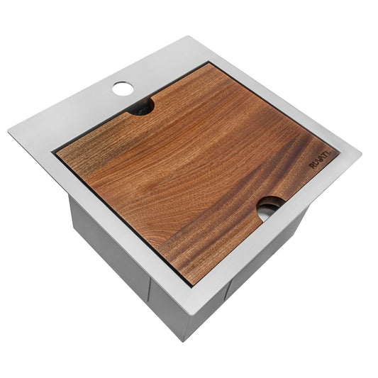 15 x 15 inch Workstation Drop-in Topmount Bar Prep RV Sink 16 Gauge Stainless Steel