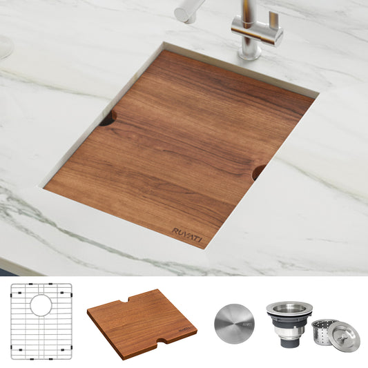 Ruvati 13 inch Workstation Bar Prep Sink with Cover Undermount 16 Gauge Stainless Steel Single Bowl – RVH8316