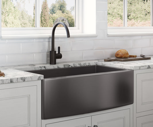 36-inch Apron-Front Farmhouse Kitchen Sink – Gunmetal Black Matte Stainless Steel Single Bowl