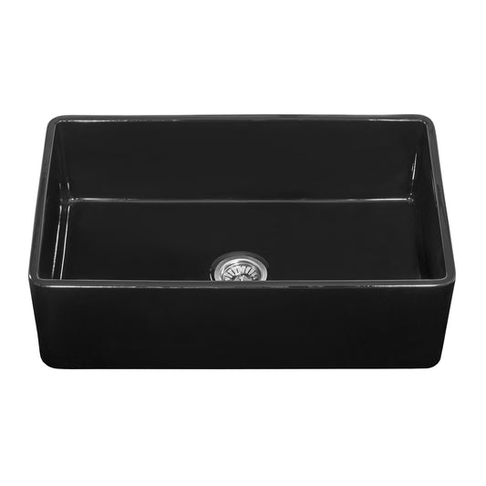 30 x 20 inch Fireclay Reversible Farmhouse Apron-Front Kitchen Sink Single Bowl – Glossy Black