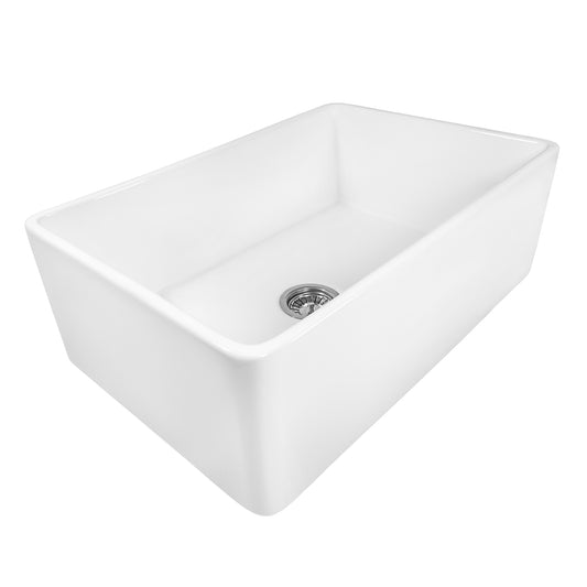 Ruvati 30 x 20 inch Fireclay Reversible Farmhouse Apron-Front Kitchen Sink Single Bowl – White – RVL2100WH