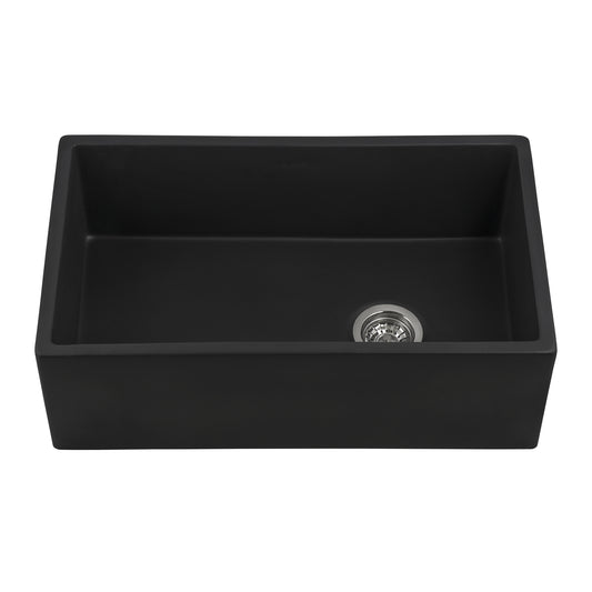 Ruvati 30-inch Matte Black Fireclay Modern Farmhouse Offset Drain Kitchen Sink Single Bowl – RVL4018MBK