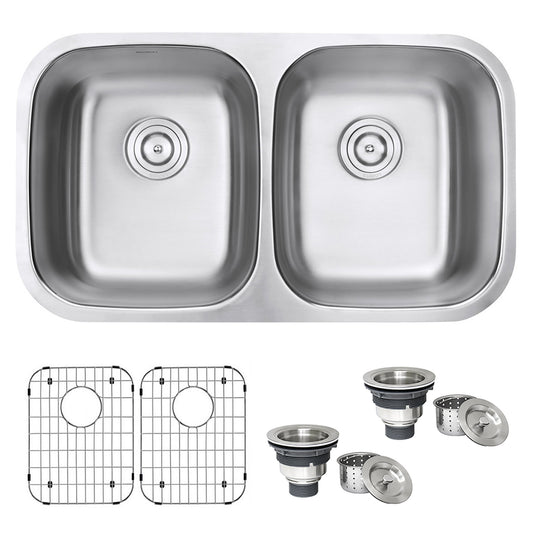 32-inch Undermount 50/50 Double Bowl 16 Gauge Stainless Steel Kitchen Sink