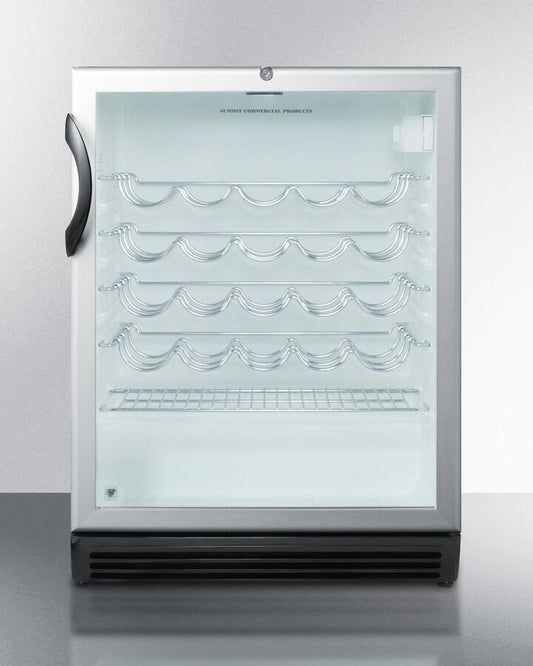 24 Inch Freestanding Wine Cellar with 36-Bottle Capacity, ADA-Compliant Height, 4 Scalloped Wire Shelves, Automatic Defrost, Interior Lighting and Door Lock: Black Handle