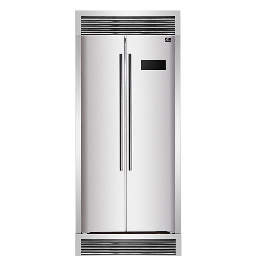 FORNO - Salerno 37" with grill Side by Side Counter Depth Refrigerator 15.6cu. Ft. SS color, with  Professional handle and decorative grill