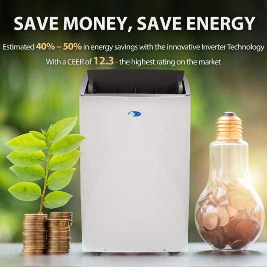 Whynter - ARC-1230WN 14,000 BTU (12,000 BTU SACC) NEX Inverter Dual Hose Cooling Portable Air Conditioner, Dehumidifier, and Fan with Smart Wi-Fi, up to 600 sq ft in White | ARC-1230WN Whynter - ARC-1230WN 14,000 BTU (12,000 BTU SACC) NEX Inverter Dual Hose Cooling Portable Air Conditioner, Dehumidifier, and Fan with Smart Wi-Fi, up to 600 sq ft in White | ARC-1230WN