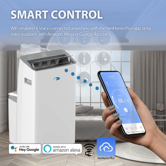Whynter - ARC-1230WN 14,000 BTU (12,000 BTU SACC) NEX Inverter Dual Hose Cooling Portable Air Conditioner, Dehumidifier, and Fan with Smart Wi-Fi, up to 600 sq ft in White | ARC-1230WN Whynter - ARC-1230WN 14,000 BTU (12,000 BTU SACC) NEX Inverter Dual Hose Cooling Portable Air Conditioner, Dehumidifier, and Fan with Smart Wi-Fi, up to 600 sq ft in White | ARC-1230WN